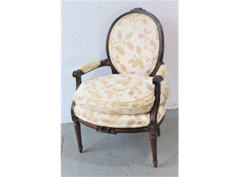 Carved Queen Anne Style Upholstered Armchair