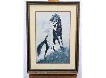 Louis Icart Flapper And Black Stallion Framed Reproduction Print