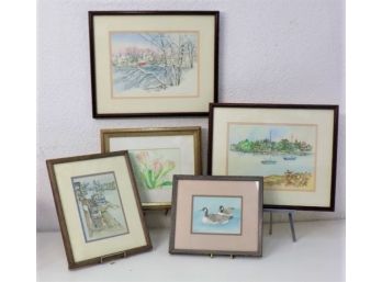 Four Signed And Numbered Nancy Cooper Funk Maine-centric Color Prints And One Fleur Naif