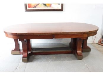 Monumental  Mahogany Partners Desk  2 Drawers On Each Side. Metal Work On Base.  Art Deco Style  Great Piece
