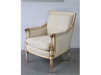 Artfully Distressed Upholstered French Provincial Bergere Chair