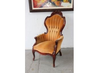 Tufted Rusty Rose Velvet Victorian Parlor Chair