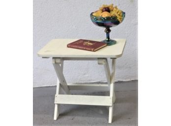 White Painted Wood Slat Folding Table .