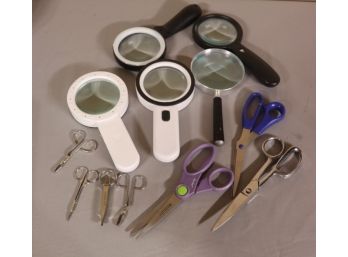 Group Combo Lot Of Scissors And Magnifying Glasses
