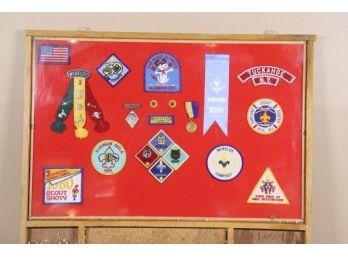 Collection Of Vintage Scout Patches & Memorabilia Mounted And Framed