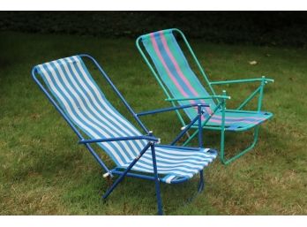 Two Striped Folding Sling Chairs