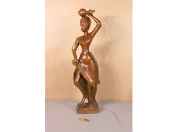 Folk Art Carving Of Dancing Woman - Signed F. Simeon - Missing Part Of Her Hair And Skirt Chip