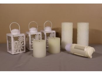 Group Lot Of Cute No-Flame Electric/Battery Pillar Candles, Some With Lanterns