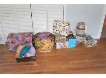 Group Lot Of Decoratiove Boxes And Trio Of Sun Hats