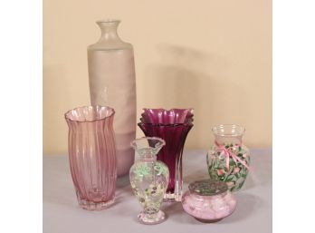 Group Lot Of Colored Glass Vases