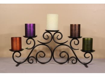 Five Pillar Graduated Table Candelabra - Colored And Quotable Glass Votives