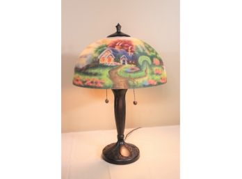 Reverse Painted - Thomas Kinkade Style - Glass Lamp