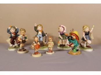 Gang Of Eight Colorful Kid FigurinesL 4 Flambro Collector's Choice Series, 3 Goebel, 1 Schmid