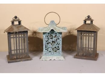 Craftsman Meets Asian: Three Vintage Patina Style Candle Lanterns