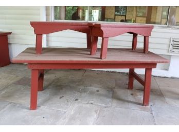 Outdoor Camp Style Table With Two Benches