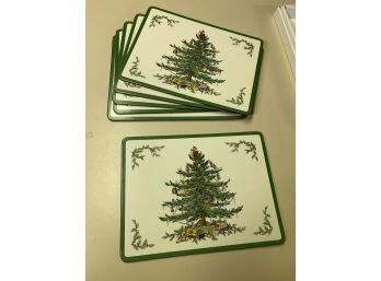 Set Of Six Pimpernel Holiday Christmas Tree Art Print Cork-backed Table Protectors