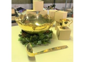 Holiday Eggnog Punch Bowl With Ladle And Cups-( Gold Tone)
