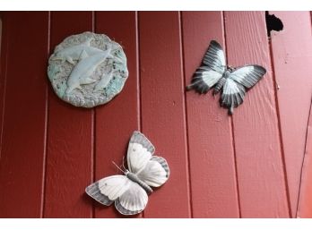 Three Out Door Wall Hangings - Two Butterflies And A Pod Of Dolfins