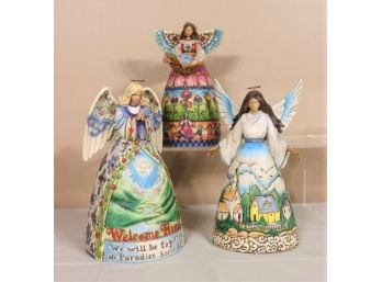 Trio Of Heartwood Creek Guardian Angel Figurines By Jim Shore/Enesco