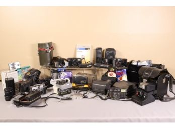 Decades Of Many Cameras Group Lot - Cameras, Lenses, Cases And More