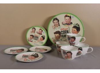 Collection Of Norman Rockwell's Kellog Kids Collector Plates And Cups