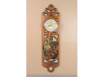 Hand-Crafted Wall Pendulum Moderne Style Clock With Mirror Under Reticulated Wood