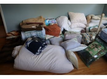 Group Lot Of Pillows, Blankets, And Bedding
