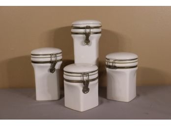 Group Of Four Gevalia Kaffe Style Ceramic Cannisters - Metal Closures And Rubber Seal