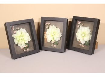 Three Faux Flower Arrangements In Black Shadow Box Frames