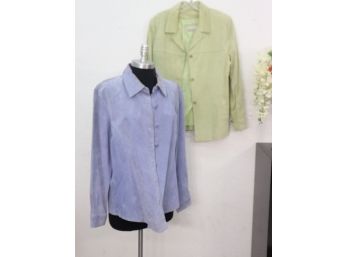 Two (2) Suede Top -green & Blue (Jessica Holbrook & Load & Taylor ) Size L