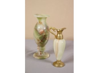 Carved Stone Urn/Vase And Dragon-Handle Ewer