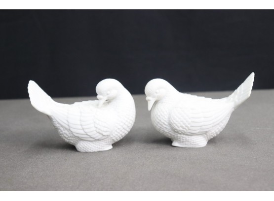 Pair Of Vintage White Porcelain Bisque Doves, One Left Facing And One Right Facing