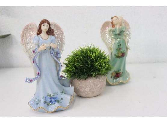Two Royal Albert Musical Angels - Moonlight Rose And Emerald Rose, Limited Editions By Michael Doulton