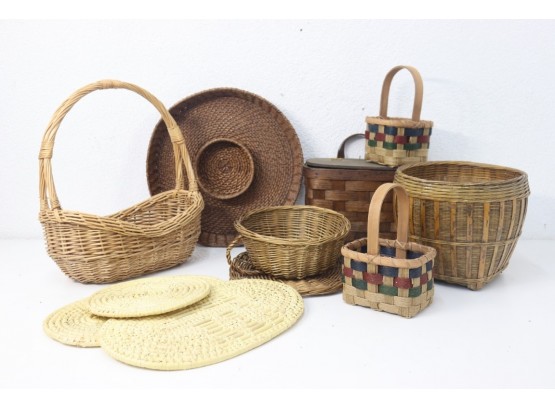 Group Lot Of Woven Baskets And Other Vessels