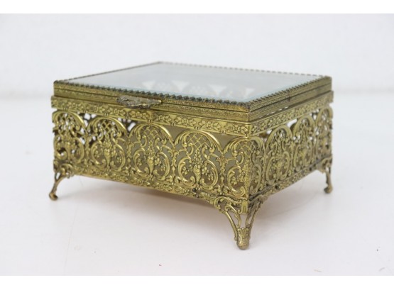 Elegant Reticulated  Brass And Glass Top Presentation Box