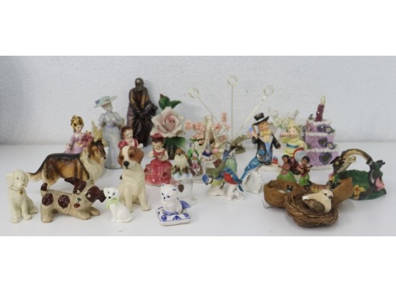 Group Lot Of Figurines - Dogs, Birds, People, Flowers...a Cat And A Cake