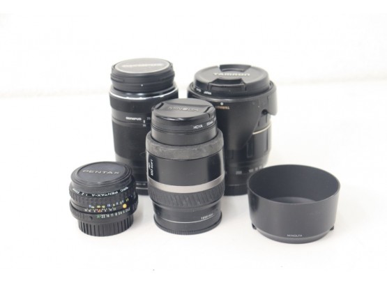 Quartet Of Camera Lenses - Pentax, Tamron, Minolta, And Olympus