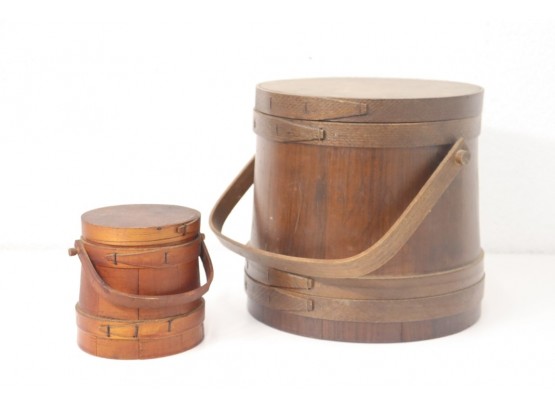 Two Wood Lidded Firken Buckets/Sugar Pails