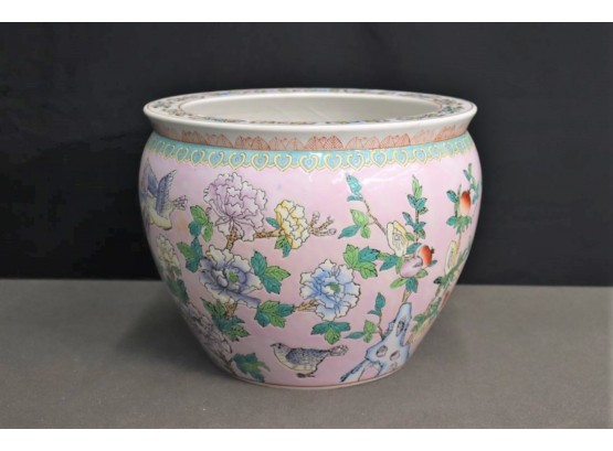Stunning Chinese Export Porcelain Enamel Floral & Koi Fish Bowl Planter