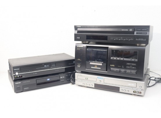 Five Piece Bundle Of Digital Audio And Visual Devices - DVD & VHS Video, Multi-Disc CD Players
