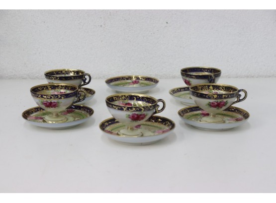 Five Dainty Antique Japanese Kutani Style Tea Cups & Saucers- With An Extra Saucer