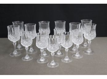 15 In All: Diamond Point Pattern Crystal Wine Glasses - 8 Large And 7 Small