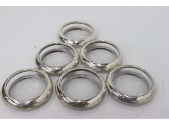 Six Round Silver And Crystal Coasters