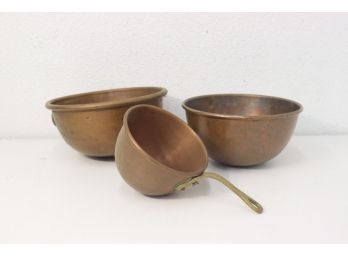 Copper Pot With Two Copper Round Bottom Bowls - Double Boiler