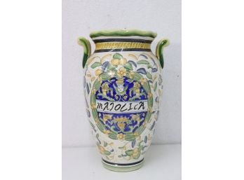 Itilian Pottery   Amphora Shaped Vase In Sunshine, Blue, White And Green
