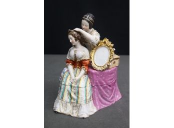 Underskirt Salt, Pepper, And Condiment Set: Lady And Her Hand Maid Porcelain Figurine