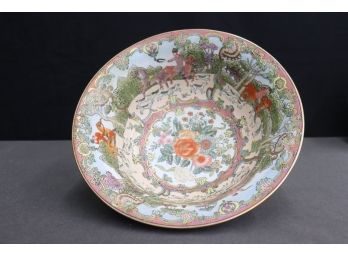 Decorative Horses And Hounds On The Hunt Decorated Porcelain Basin, Rose Medallion Style