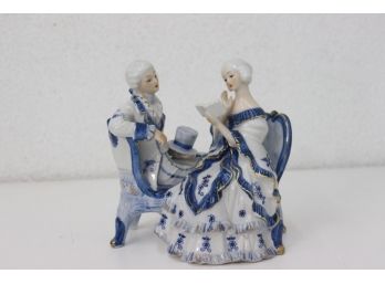 NORLEANS Blue & White Porcelain Restoration Lovers Statuette - Meito/Japan (red Foil Stamp On Bottom)