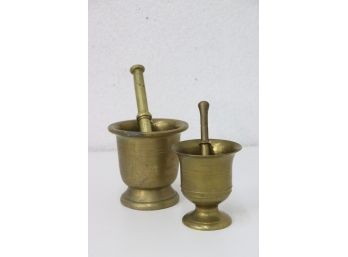 Two Vintage Brass Apothecary Mortar & Pestles