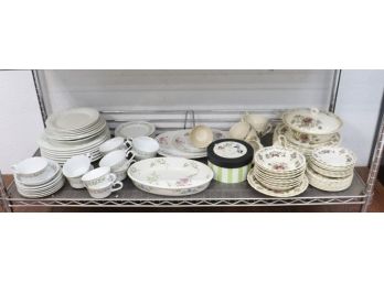 Dinnerware Shelf Lot #1: Various Types And Patterns Of Plate Ware And Serve Ware
